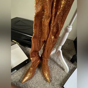 Women Thigh High Sequins Gold Boots
